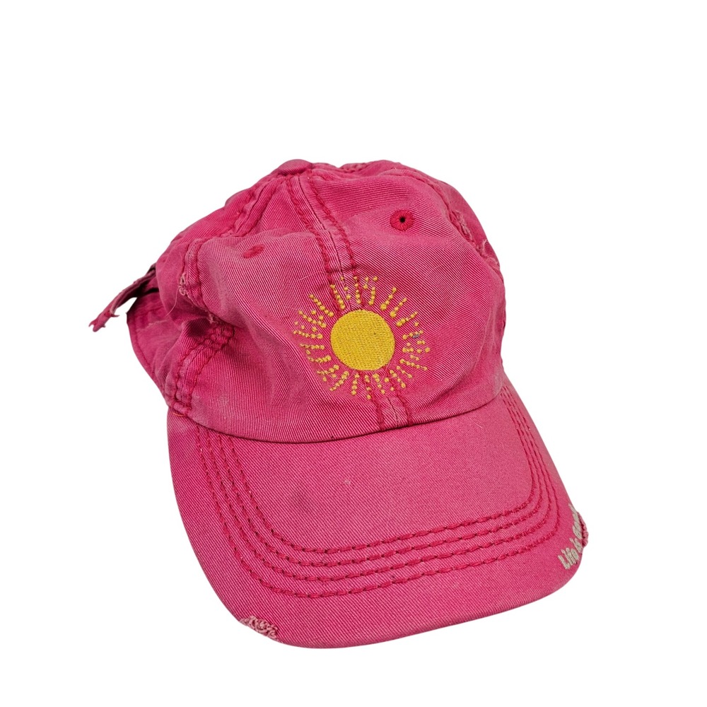Life‎ is Good Women's Pink Sun Embroidered Distressed Baseball Cap Hat One Size